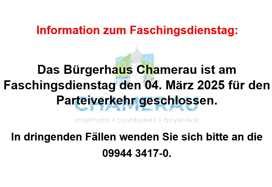 Bürgerhaus am Faschingsdienstag für Parteiverkehr geschlossen